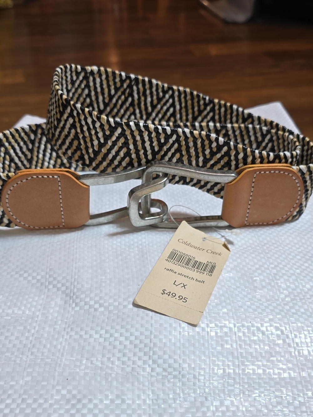 Coldwater Creek Raffia Stretch Belt With Silver Buckle